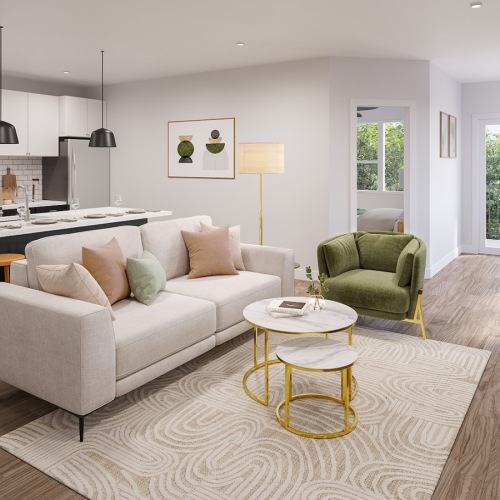 a living room with a couch, chair and a tv