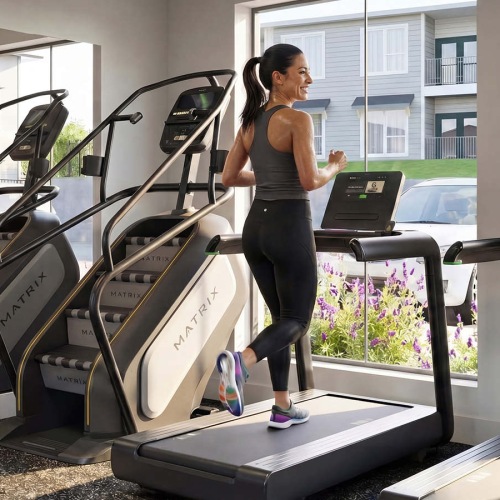 woman on treadmill in fitness center
